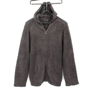 Barefoot Dreams Cozychic Grey Fuzzy Hooded Cardigan Jacket Large Zip Up Sweater